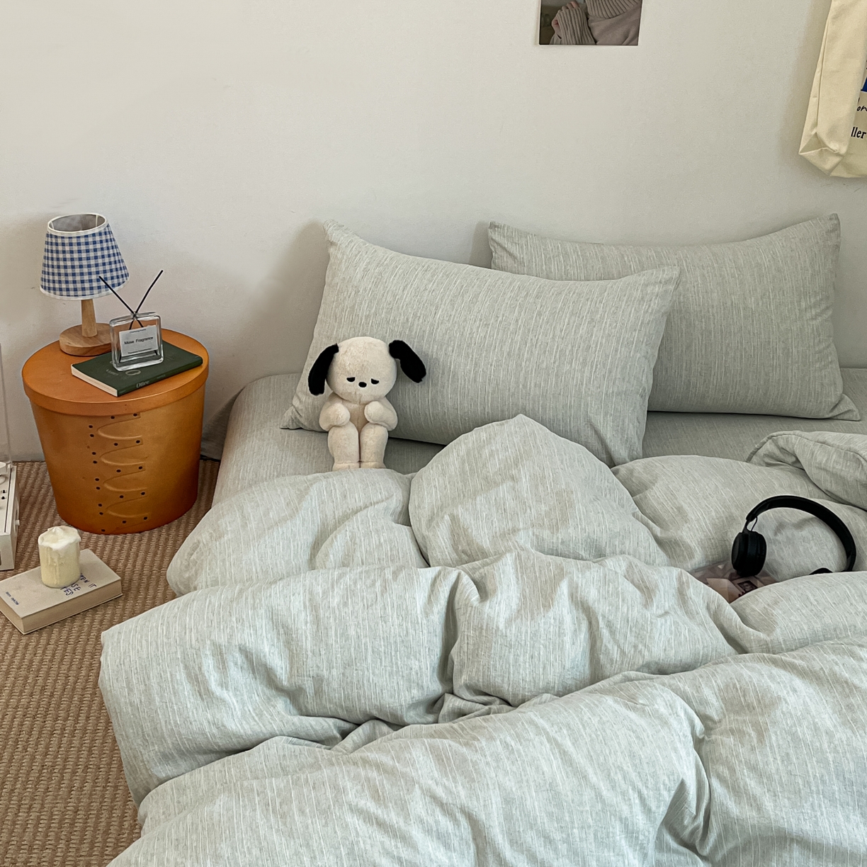 91家纺网 家纺一手货源 找家纺 蓝极人 2026新款色织水洗麻纯色四件套 抹茶绿