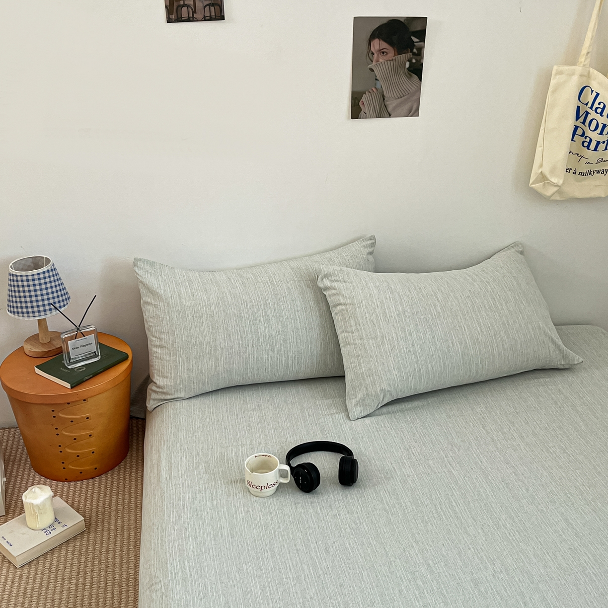 91家纺网 家纺一手货源 找家纺 蓝极人 2026新款色织水洗麻纯色四件套 抹茶绿