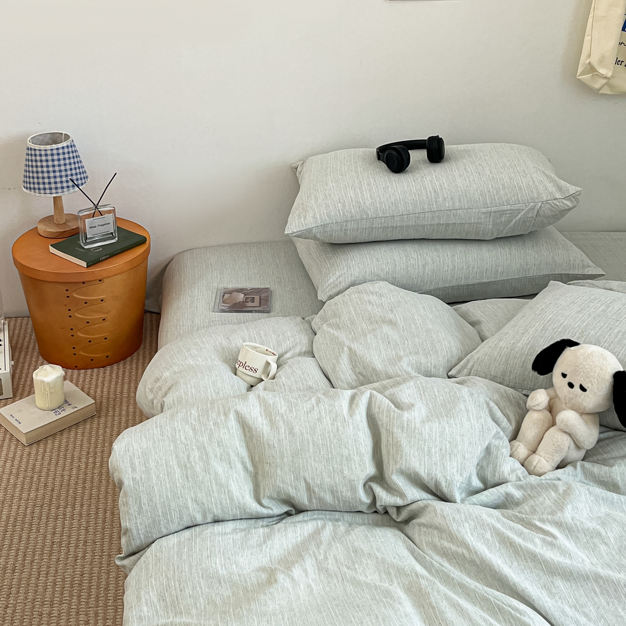 91家纺网 家纺一手货源 找家纺 蓝极人 2026新款色织水洗麻纯色四件套 抹茶绿