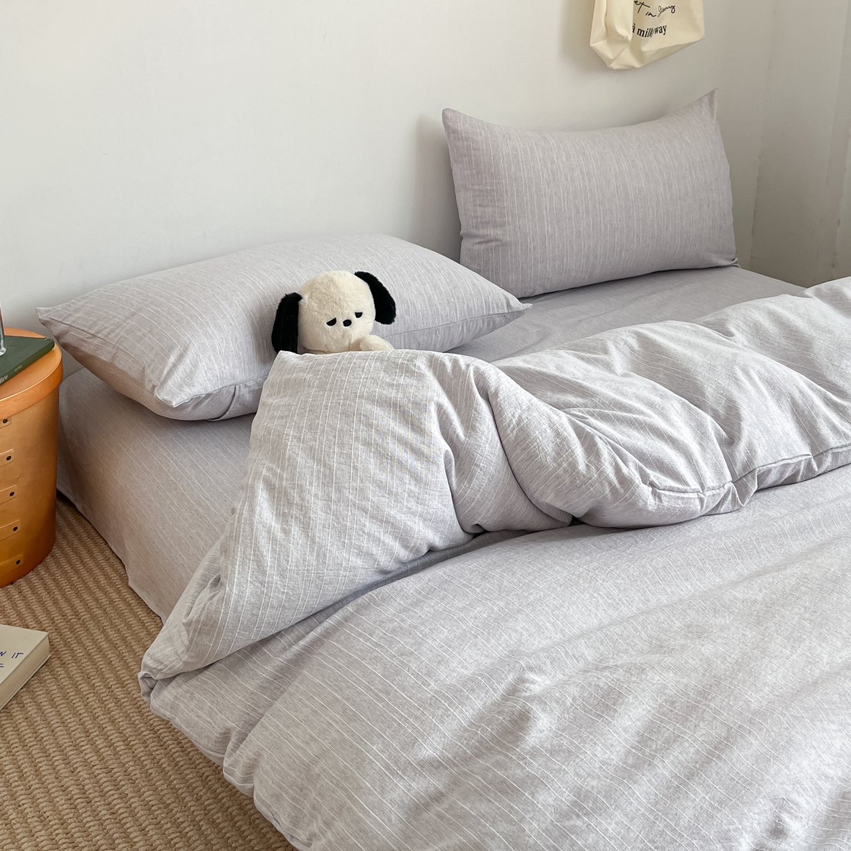 91家纺网 家纺一手货源 找家纺 蓝极人 2026新款色织水洗麻纯色四件套 葡萄青