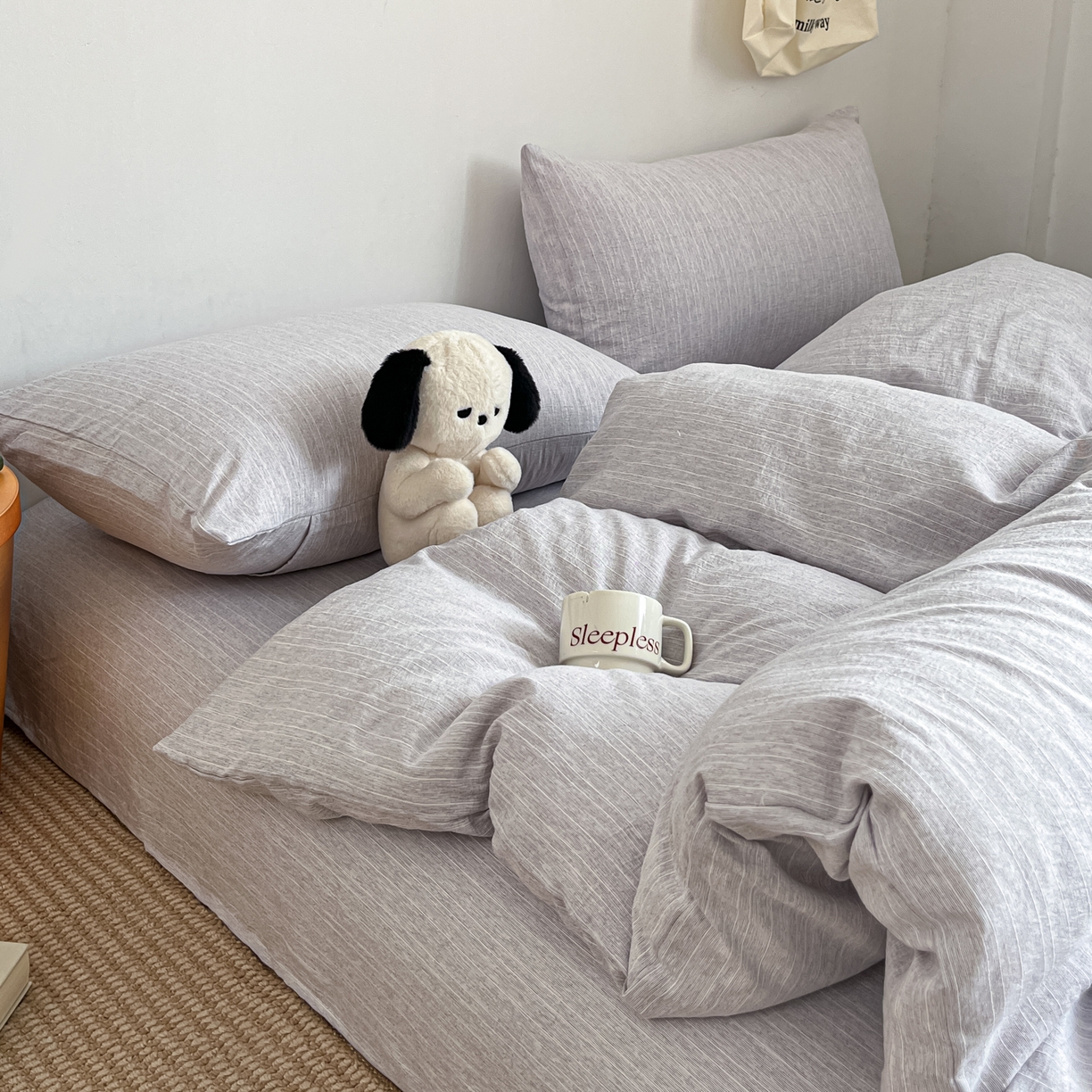 91家纺网 家纺一手货源 找家纺 蓝极人 2026新款色织水洗麻纯色四件套 葡萄青