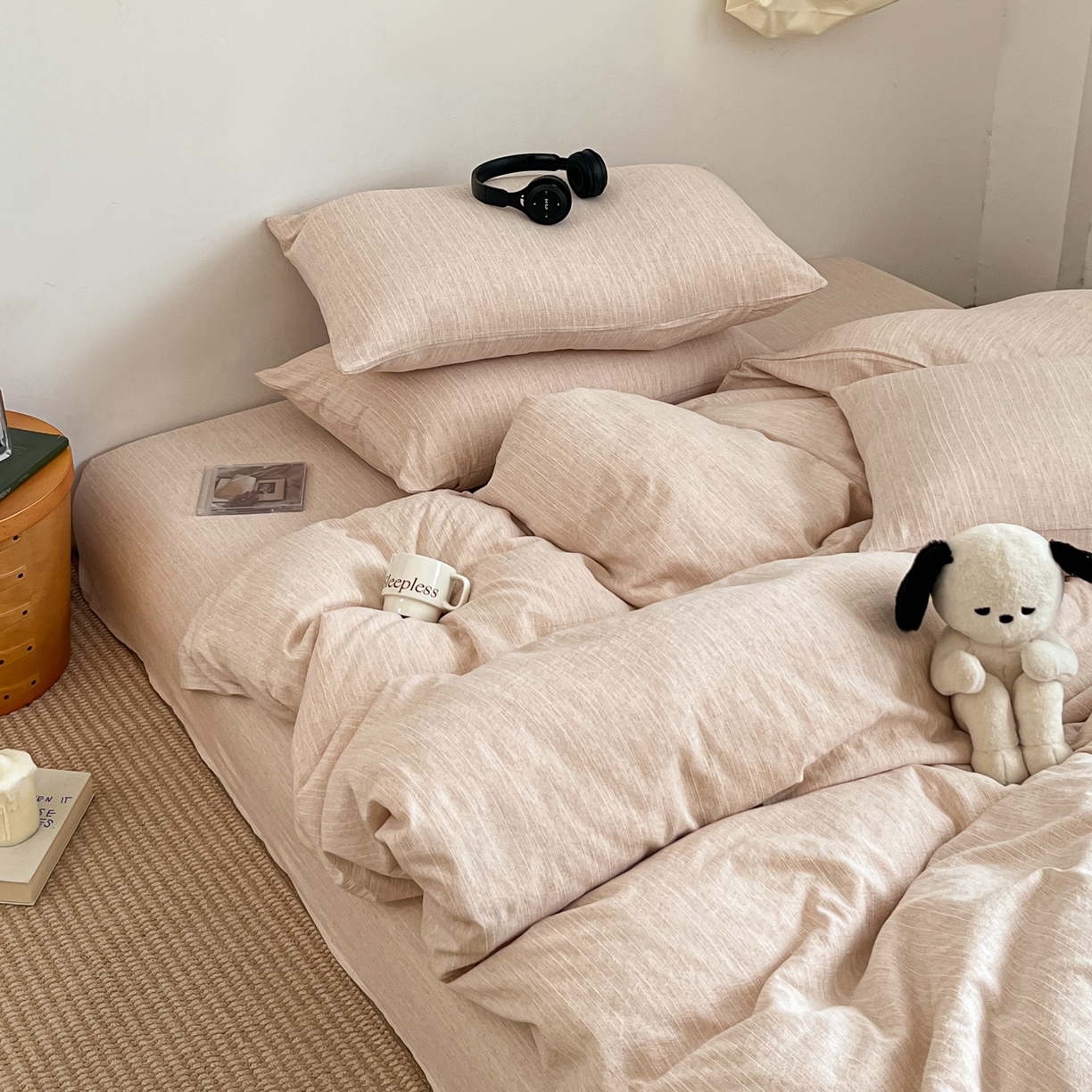 蓝极人 2026新款色织水洗麻纯色四件套 晨曦黄