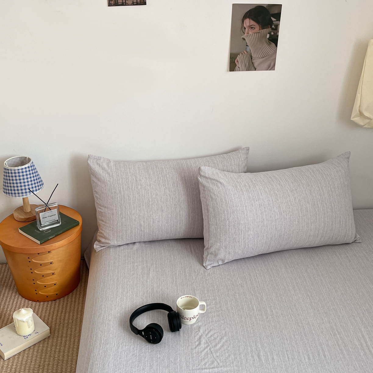 91家纺网 家纺一手货源 找家纺 蓝极人 2026新款色织水洗麻纯色四件套 葡萄青