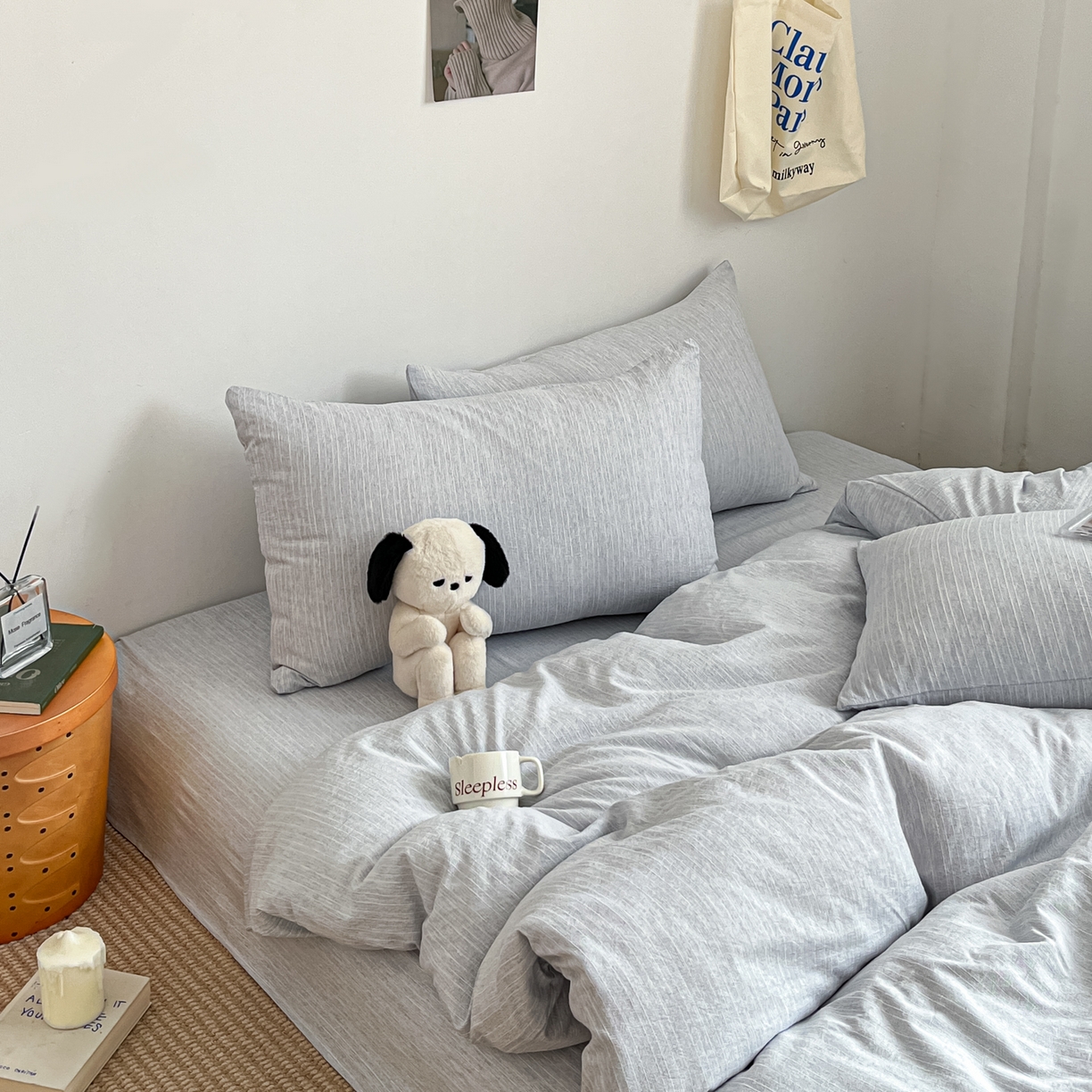 91家纺网 家纺一手货源 找家纺 蓝极人 2026新款色织水洗麻纯色四件套 牛仔蓝