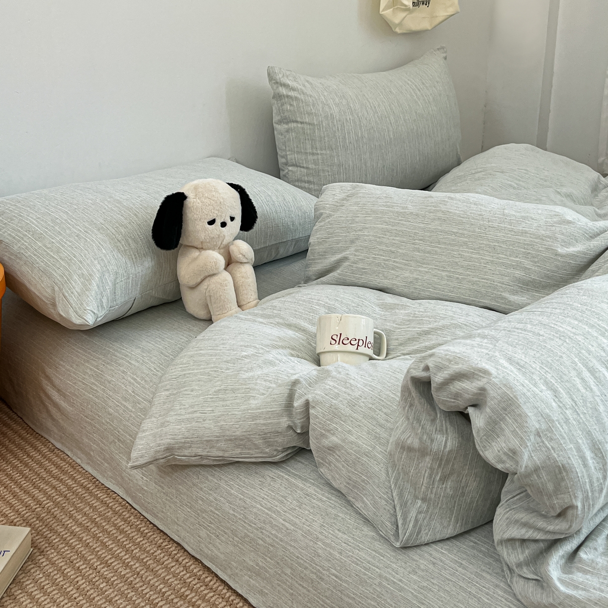 91家纺网 家纺一手货源 找家纺 蓝极人 2026新款色织水洗麻纯色四件套 抹茶绿