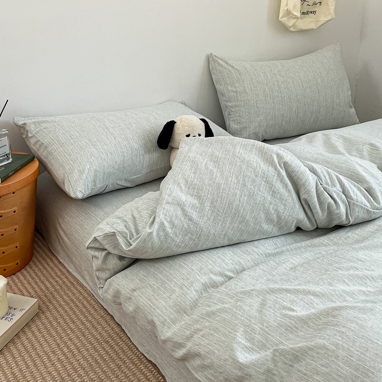 91家纺网 家纺一手货源 找家纺 蓝极人 2026新款色织水洗麻纯色四件套 抹茶绿