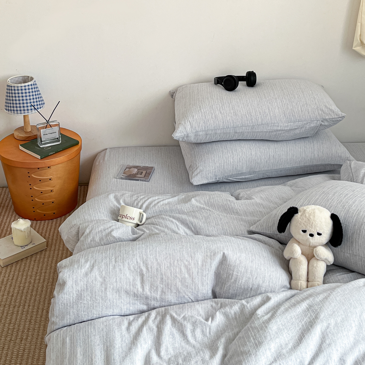 91家纺网 家纺一手货源 找家纺 蓝极人 2026新款色织水洗麻纯色四件套 牛仔蓝