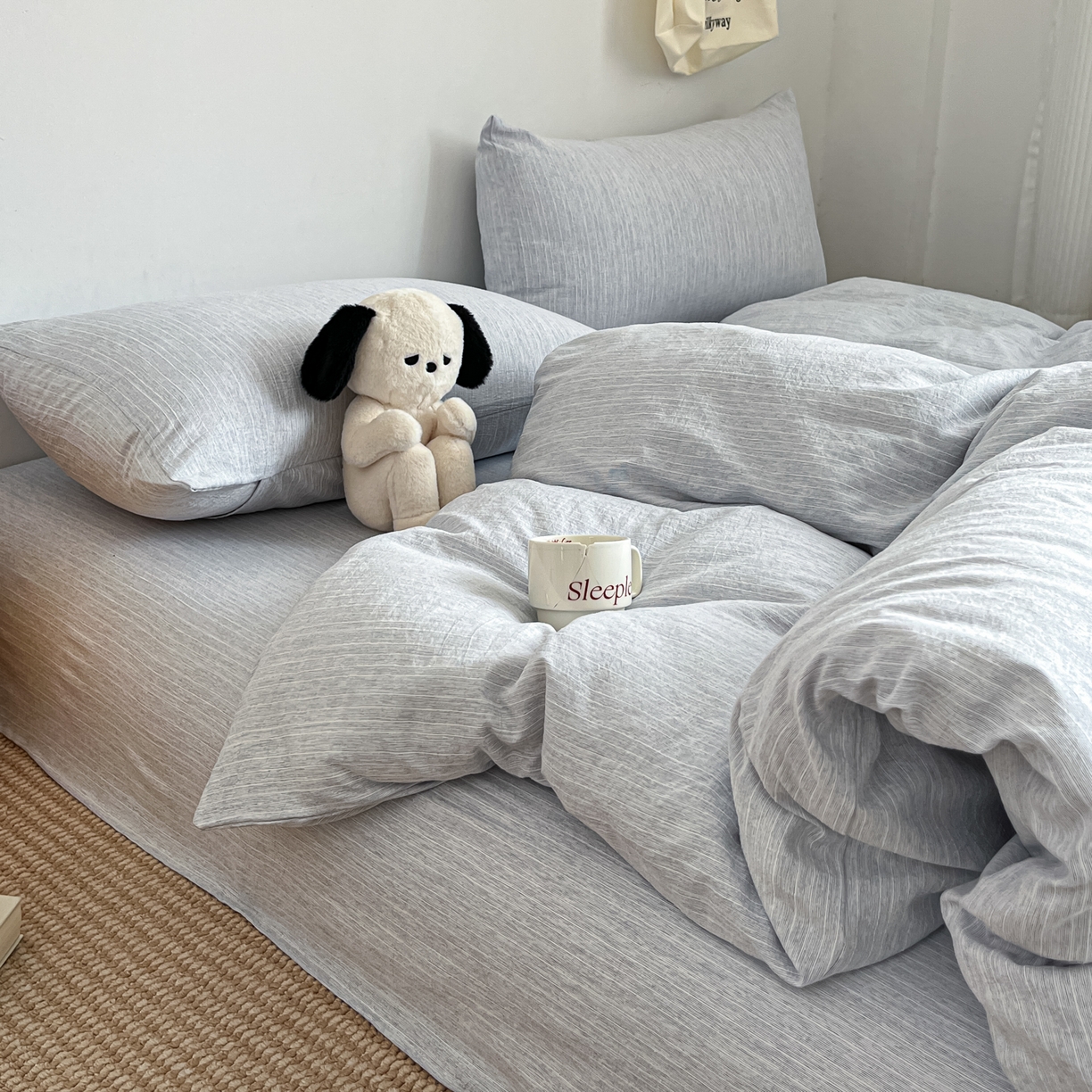 91家纺网 家纺一手货源 找家纺 蓝极人 2026新款色织水洗麻纯色四件套 牛仔蓝