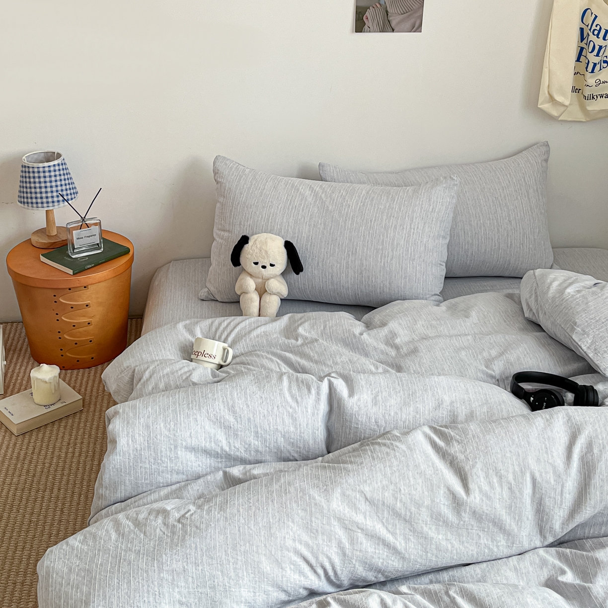 91家纺网 家纺一手货源 找家纺 蓝极人 2026新款色织水洗麻纯色四件套 牛仔蓝