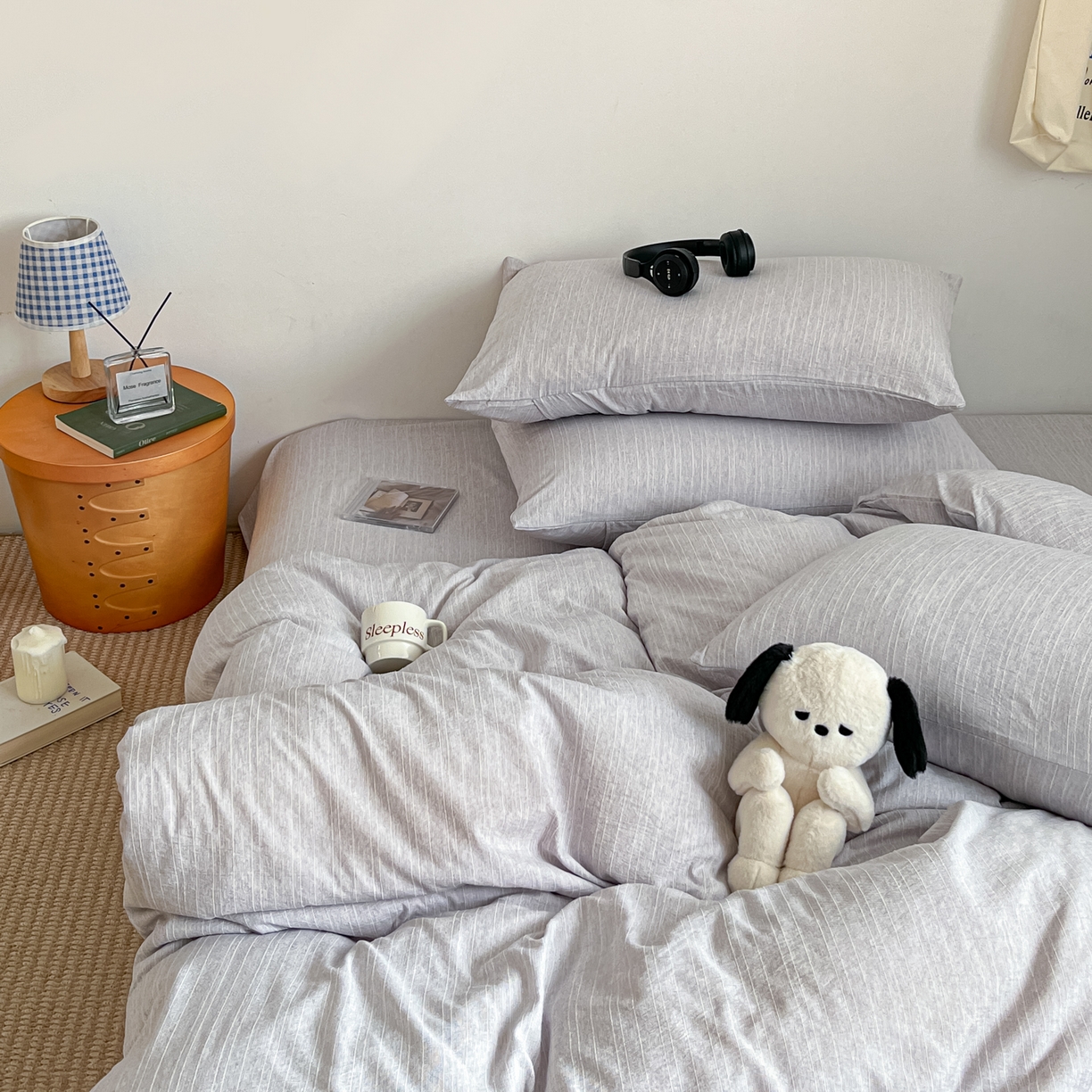 91家纺网 家纺一手货源 找家纺 蓝极人 2026新款色织水洗麻纯色四件套 葡萄青