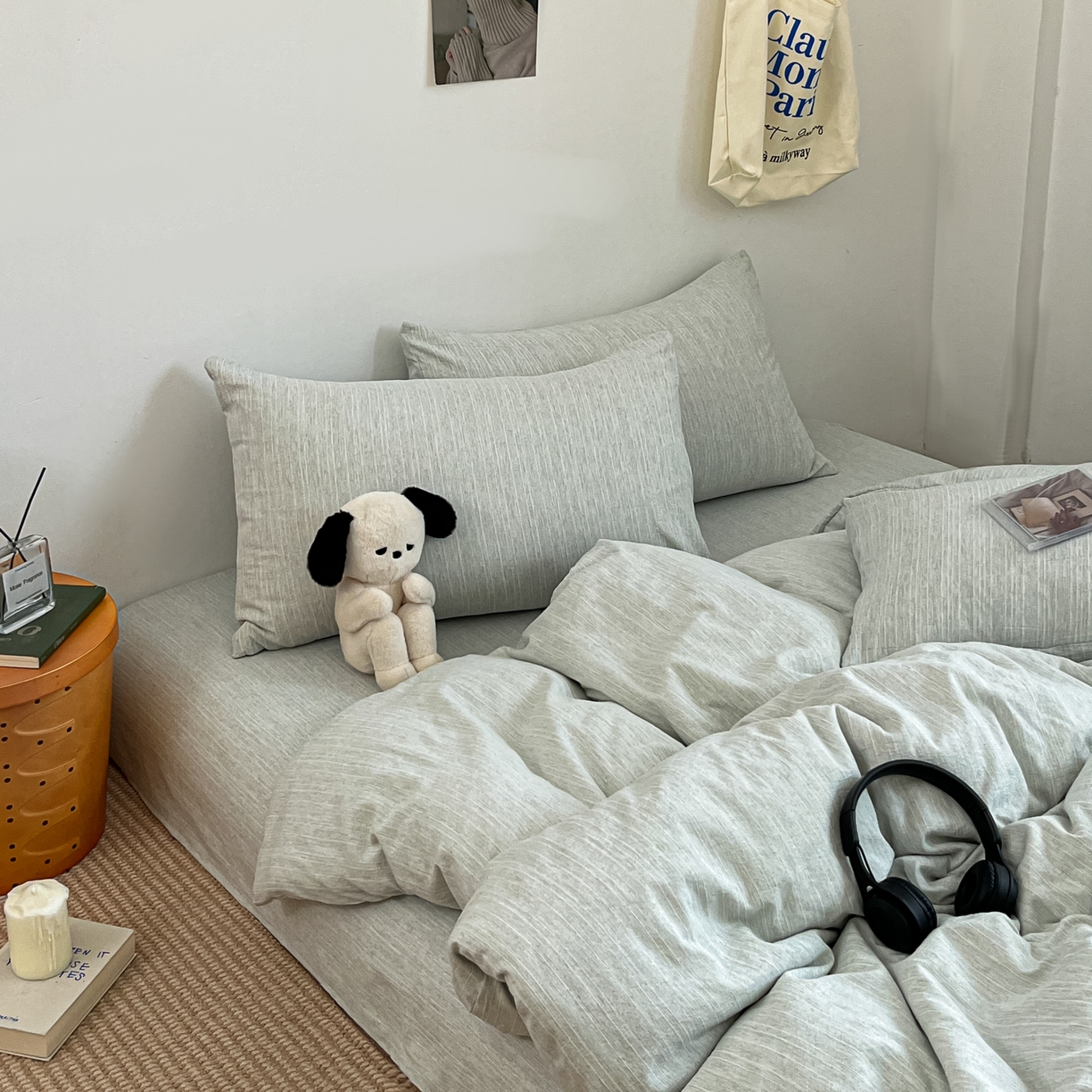 91家纺网 家纺一手货源 找家纺 蓝极人 2026新款色织水洗麻纯色四件套 抹茶绿