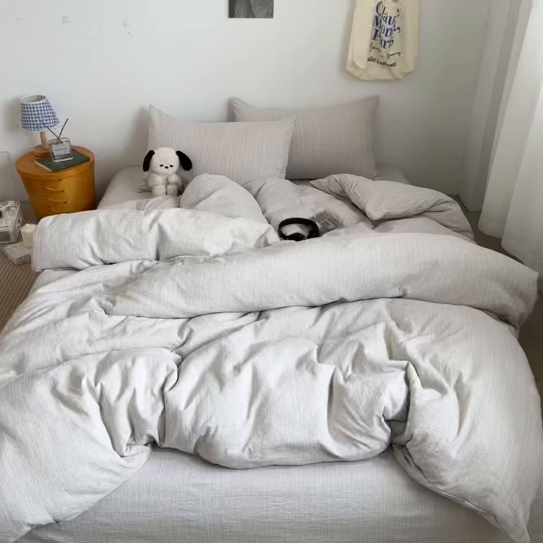 91家纺网 家纺一手货源 找家纺 蓝极人 2026新款色织水洗麻纯色四件套 葡萄青