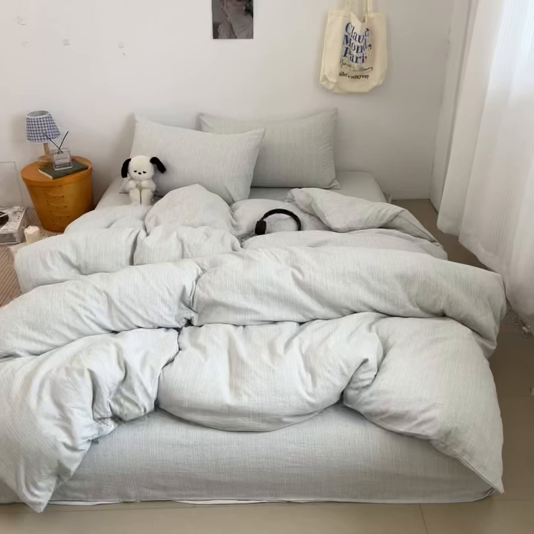 91家纺网 家纺一手货源 找家纺 蓝极人 2026新款色织水洗麻纯色四件套 抹茶绿