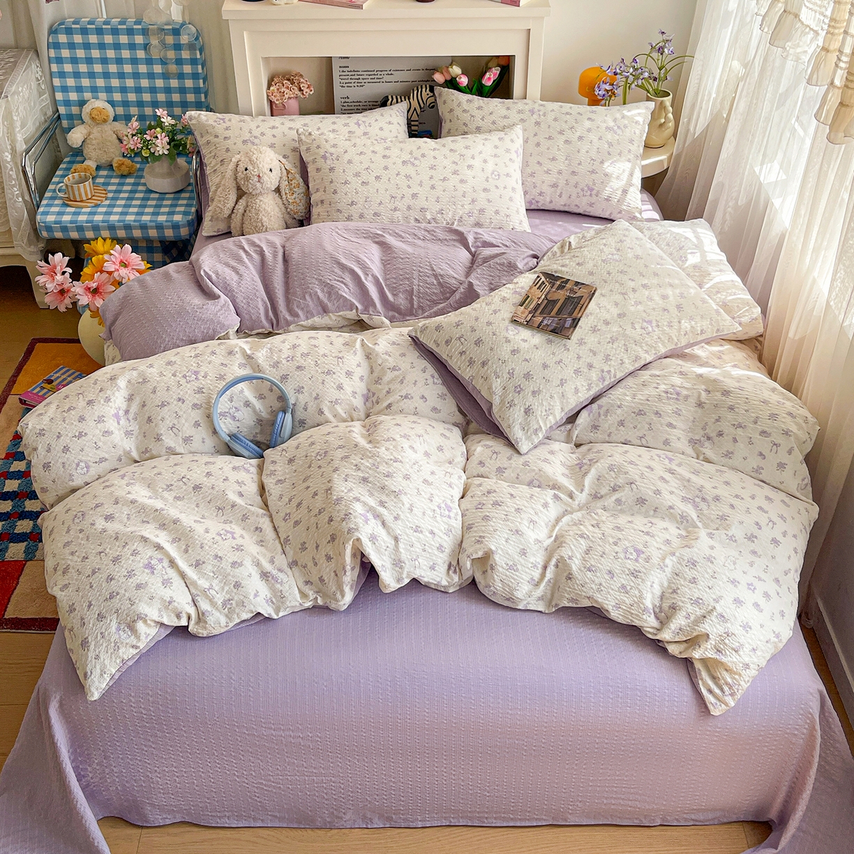 91家纺网 家纺一手货源 找家纺 （总）N先生+V 13814689556 发大图/买家秀 2026新款A类软糯糯泡芙纱四件套