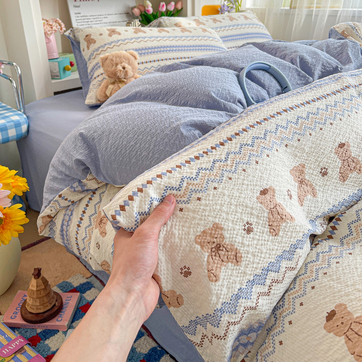 91家纺网 家纺一手货源 找家纺 （总）N先生+V 13814689556 发大图/买家秀 2026新款A类软糯糯泡芙纱四件套