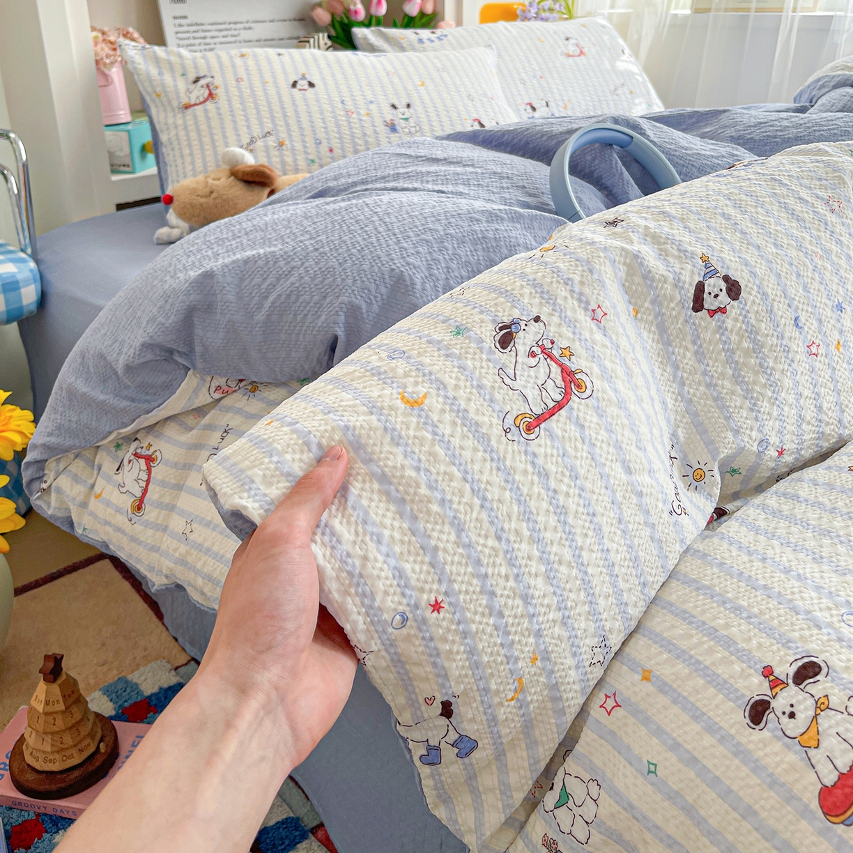 91家纺网 家纺一手货源 找家纺 （总）N先生+V 13814689556 发大图/买家秀 2026新款A类软糯糯泡芙纱四件套