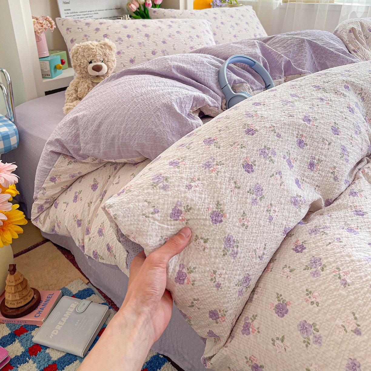 91家纺网 家纺一手货源 找家纺 （总）N先生+V 13814689556 发大图/买家秀 2026新款A类软糯糯泡芙纱四件套