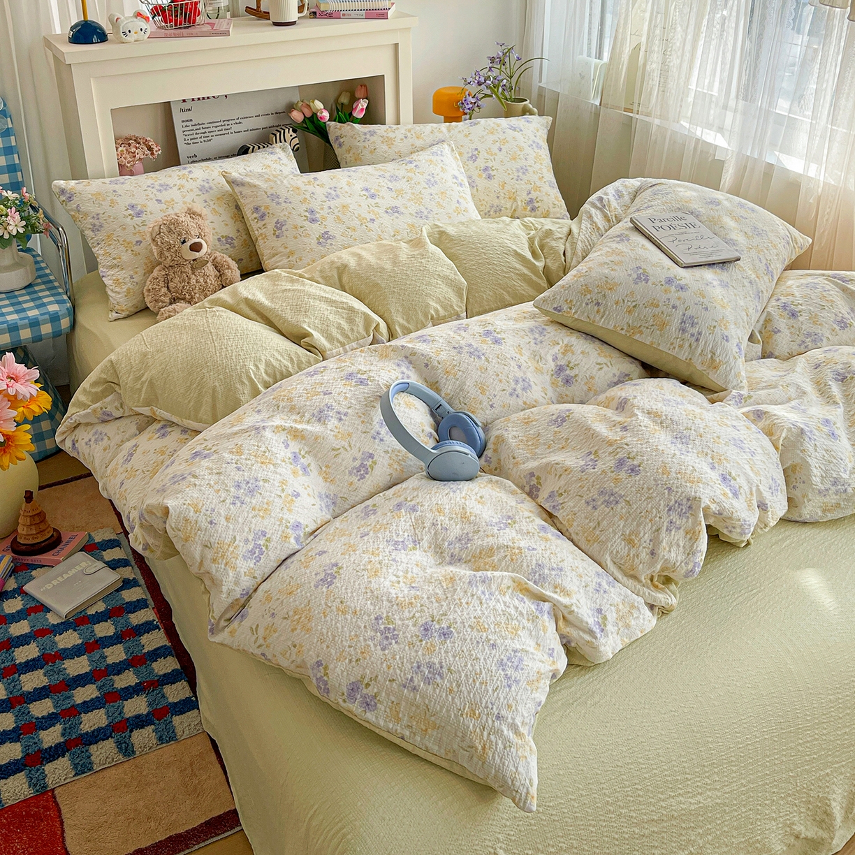 91家纺网 家纺一手货源 找家纺 N先生+V 13814689556 发大图/买家秀 2026新款A类软糯糯泡芙纱四件套 桉妤