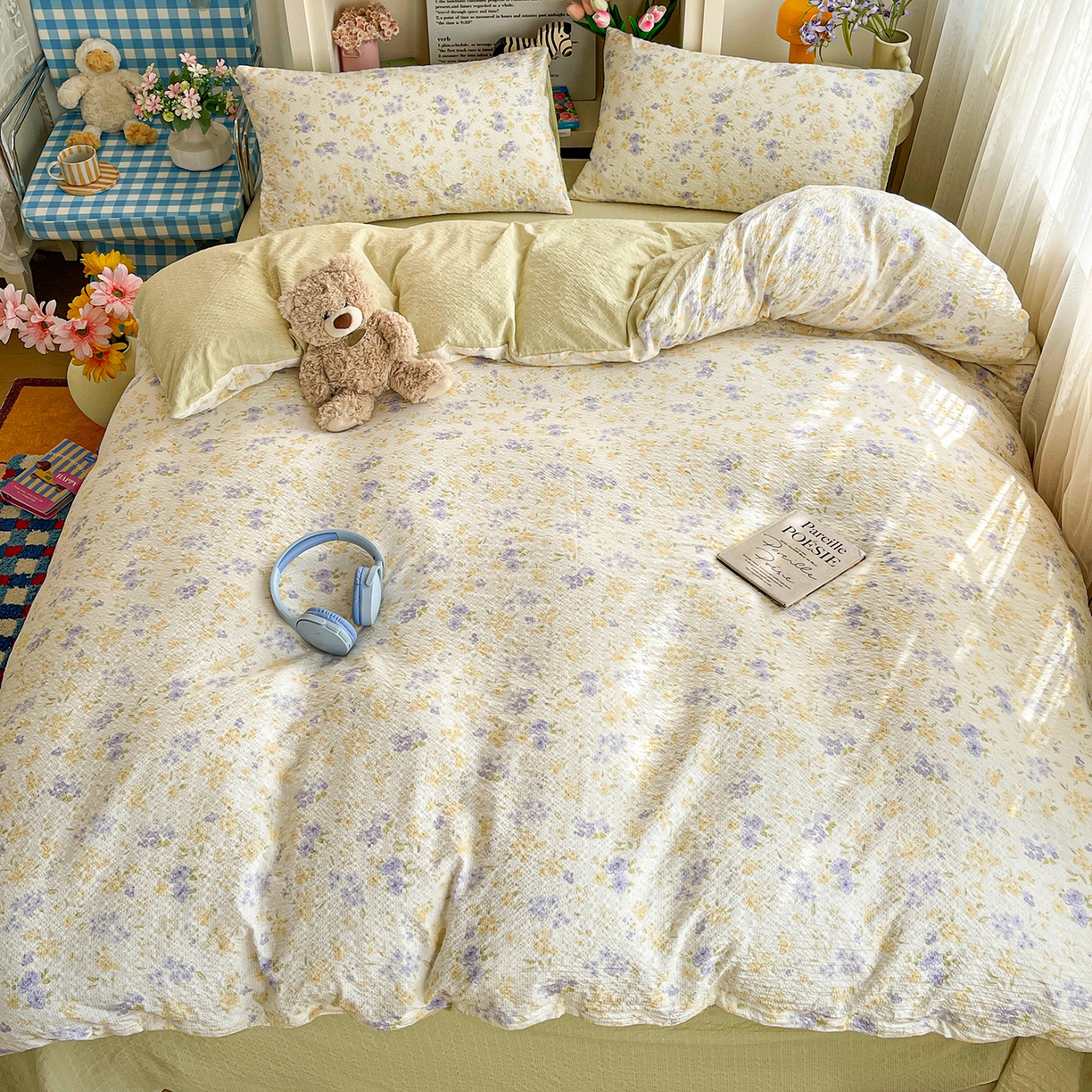 91家纺网 家纺一手货源 找家纺 N先生+V 13814689556 发大图/买家秀 2026新款A类软糯糯泡芙纱四件套 桉妤