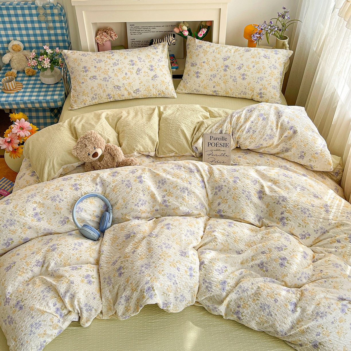 91家纺网 家纺一手货源 找家纺 N先生+V 13814689556 发大图/买家秀 2026新款A类软糯糯泡芙纱四件套 桉妤