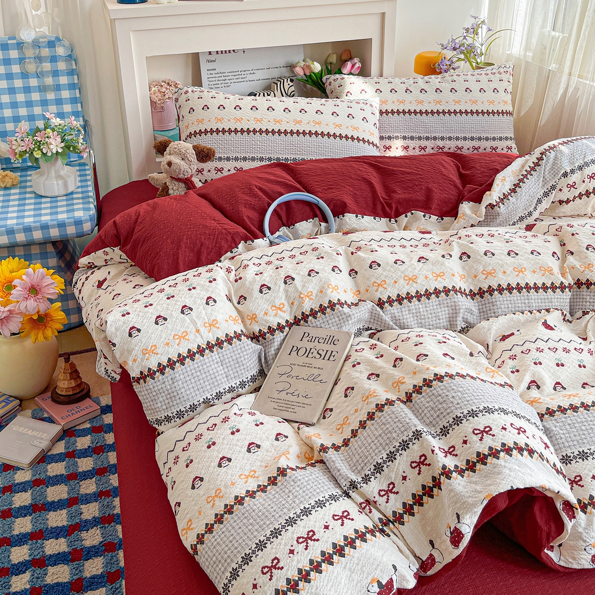 91家纺网 家纺一手货源 找家纺 N先生+V 13814689556 发大图/买家秀 2026新款A类软糯糯泡芙纱四件套 费尔岛小狗