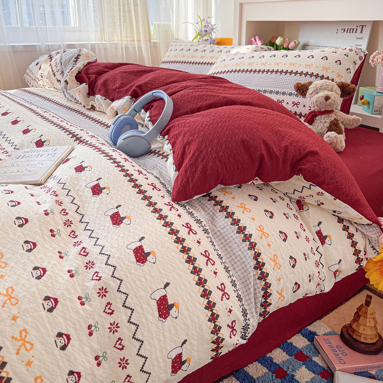 91家纺网 家纺一手货源 找家纺 N先生+V 13814689556 发大图/买家秀 2026新款A类软糯糯泡芙纱四件套 费尔岛小狗