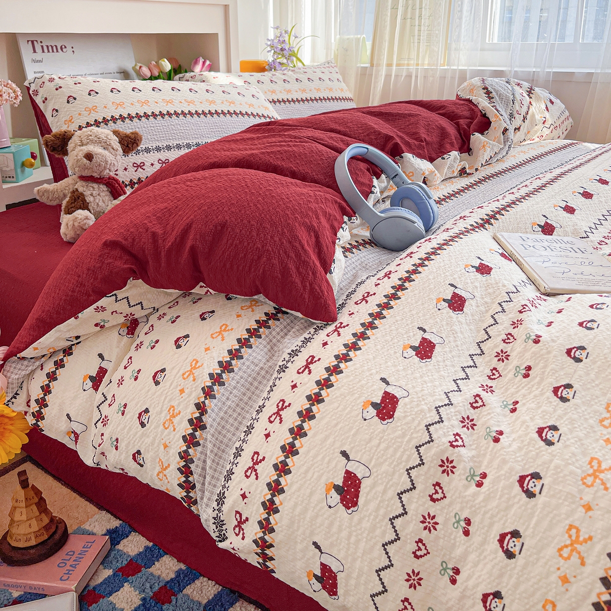 91家纺网 家纺一手货源 找家纺 N先生+V 13814689556 发大图/买家秀 2026新款A类软糯糯泡芙纱四件套 费尔岛小狗