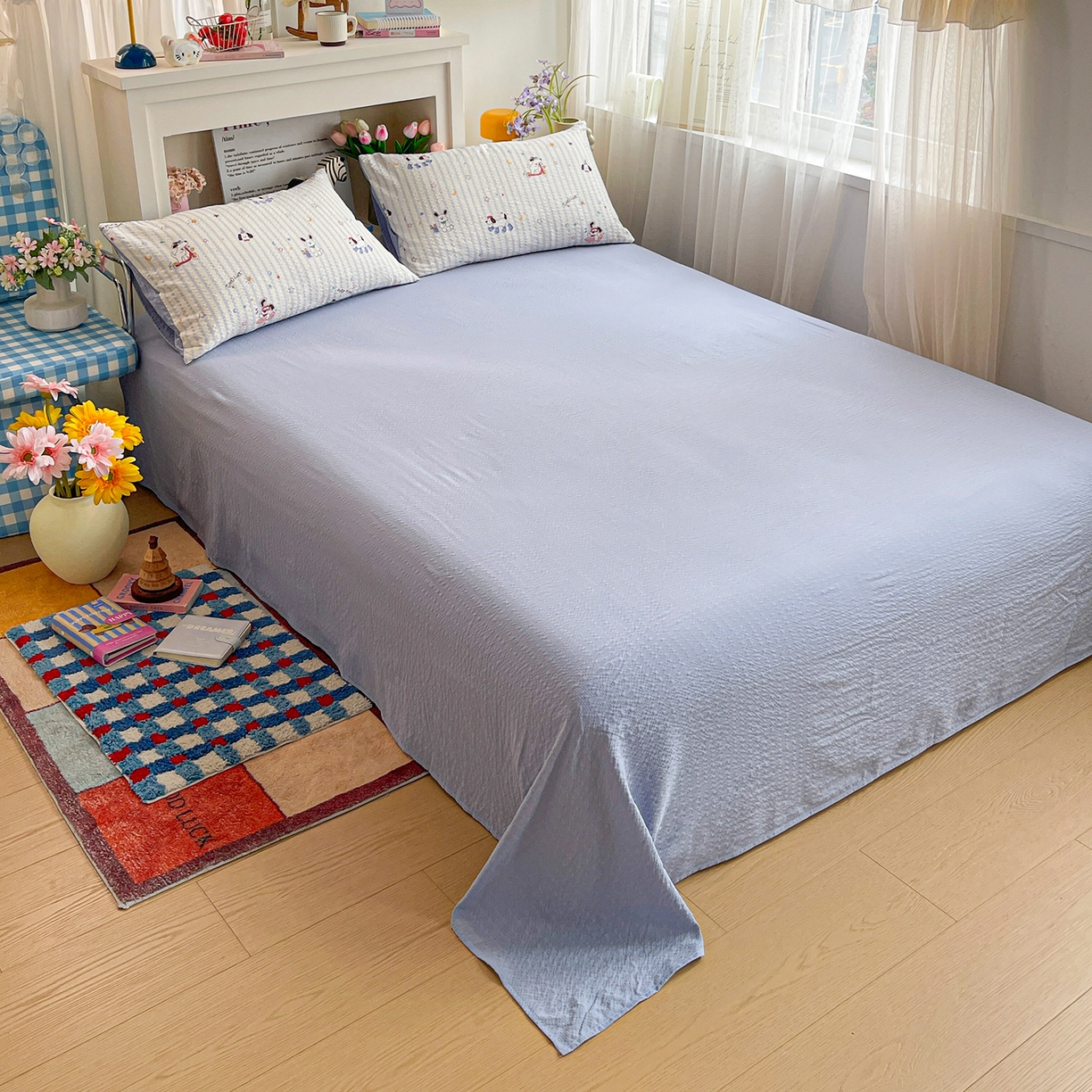 91家纺网 家纺一手货源 找家纺 N先生+V 13814689556 发大图/买家秀 2026新款A类软糯糯泡芙纱四件套 费尔岛小熊