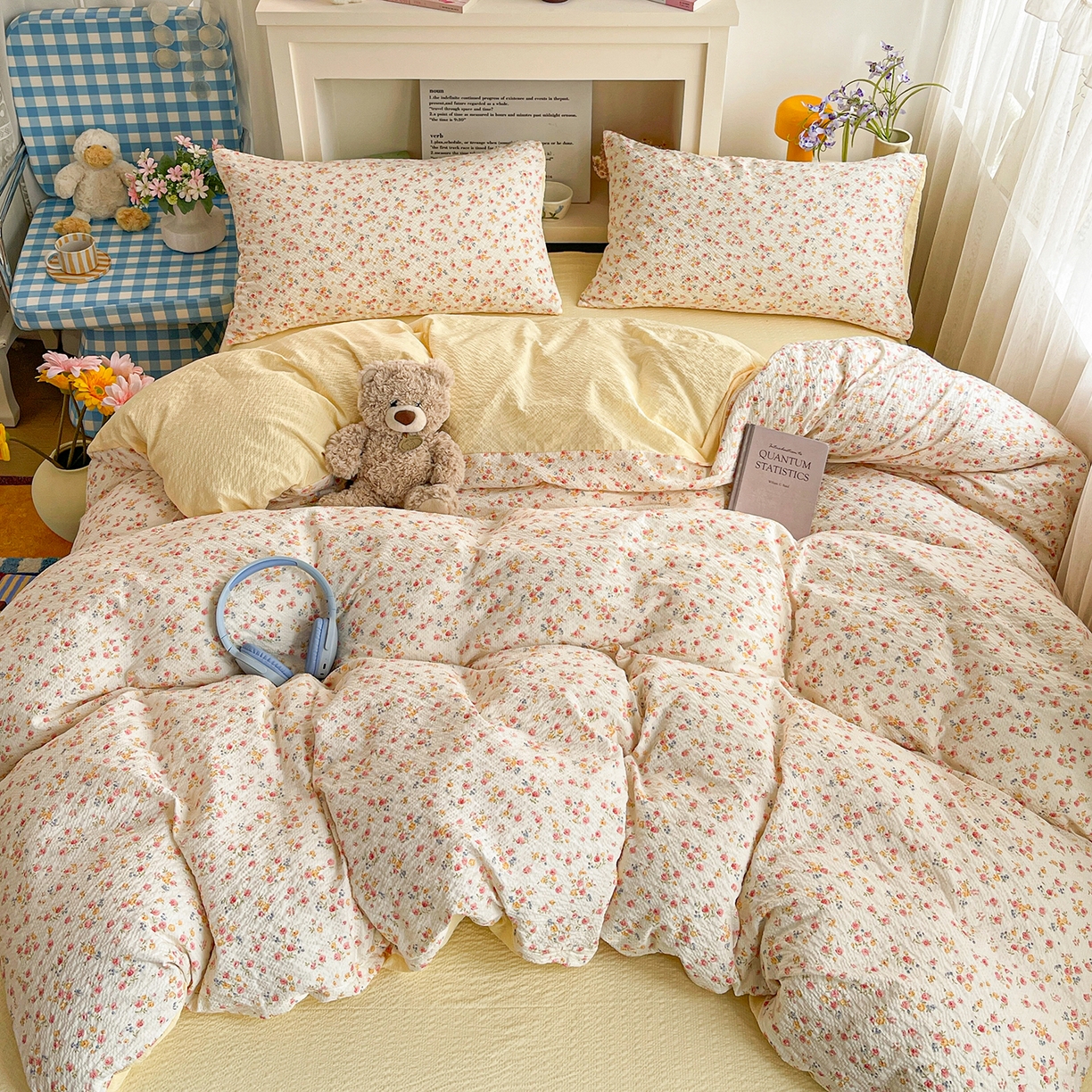 91家纺网 家纺一手货源 找家纺 N先生+V 13814689556 发大图/买家秀 2026新款A类软糯糯泡芙纱四件套 花溪