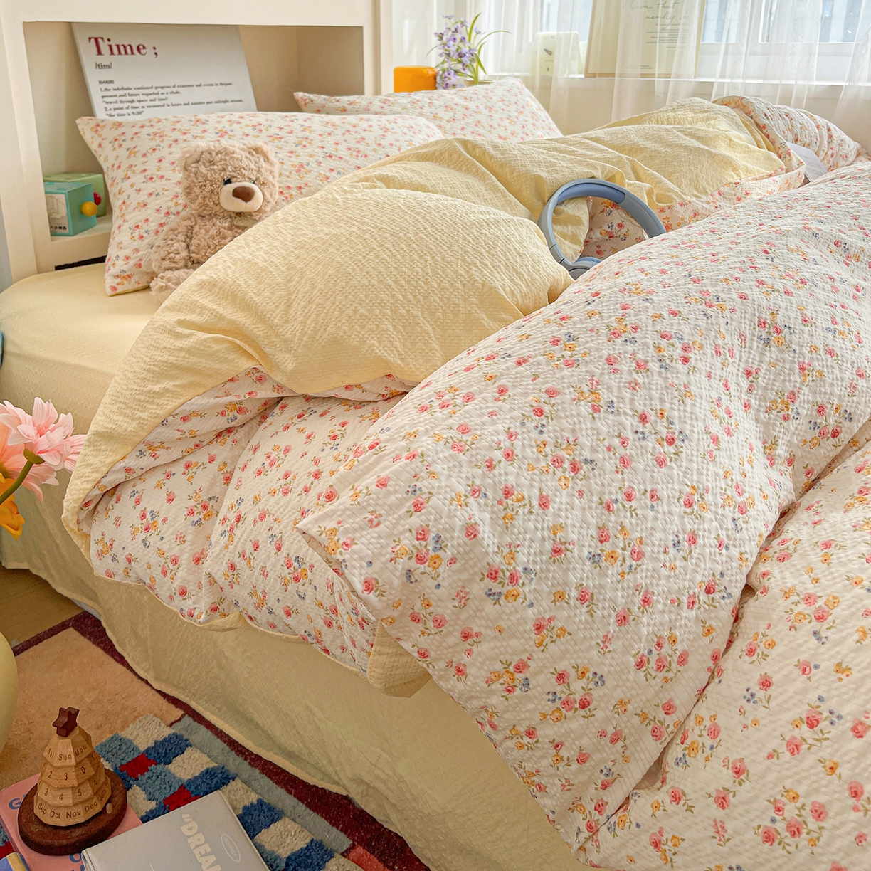 91家纺网 家纺一手货源 找家纺 N先生+V 13814689556 发大图/买家秀 2026新款A类软糯糯泡芙纱四件套 花溪