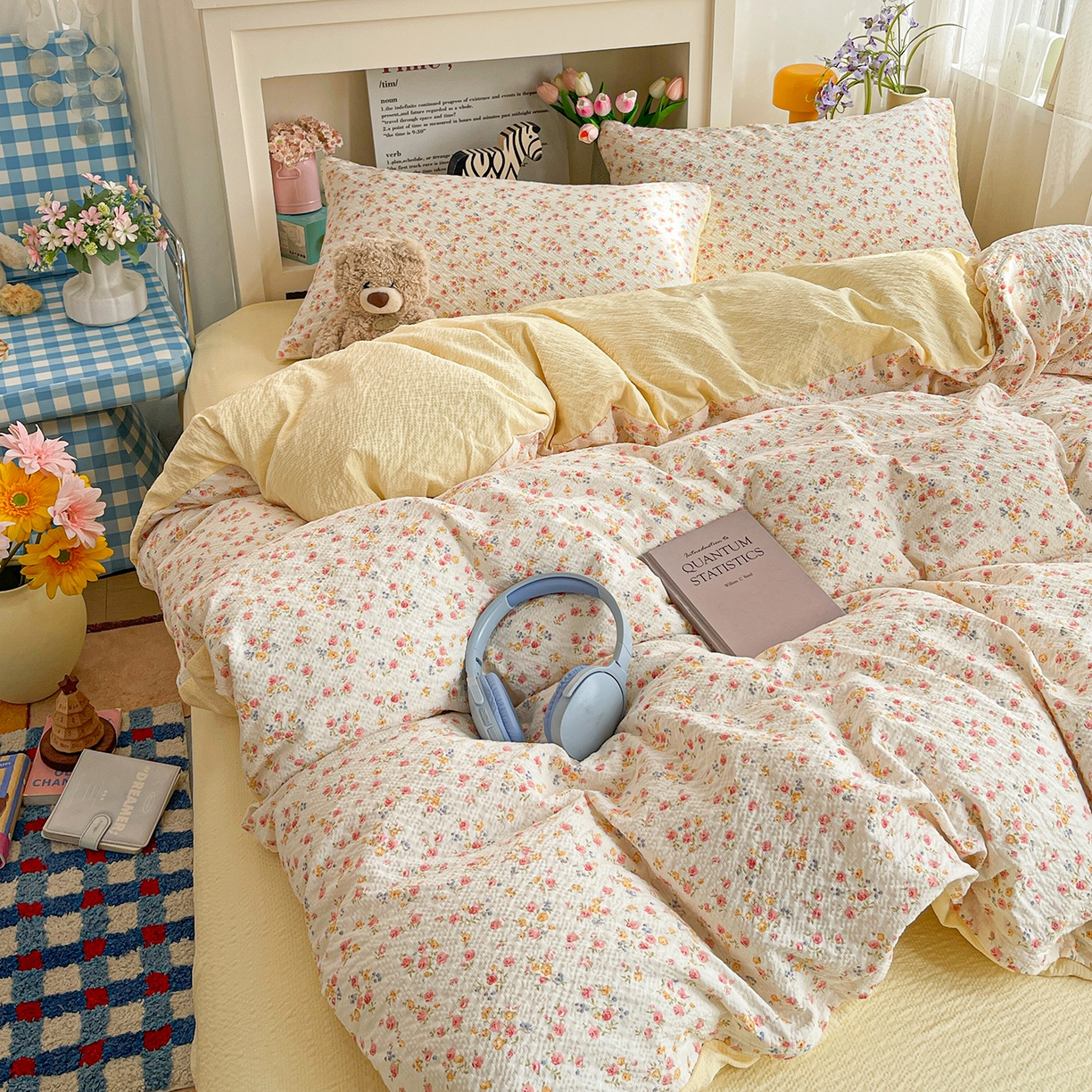 91家纺网 家纺一手货源 找家纺 N先生+V 13814689556 发大图/买家秀 2026新款A类软糯糯泡芙纱四件套 花溪