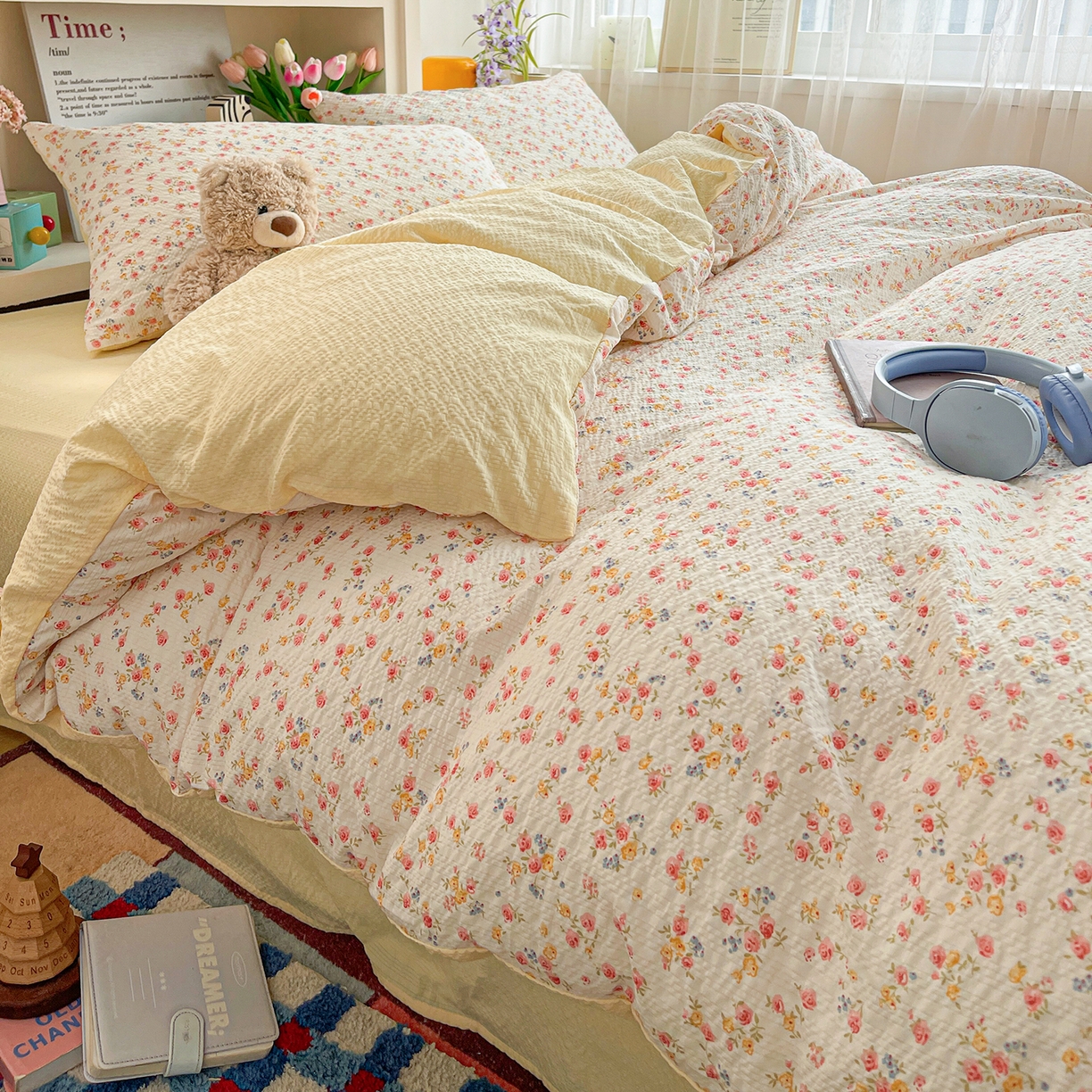 91家纺网 家纺一手货源 找家纺 N先生+V 13814689556 发大图/买家秀 2026新款A类软糯糯泡芙纱四件套 花溪