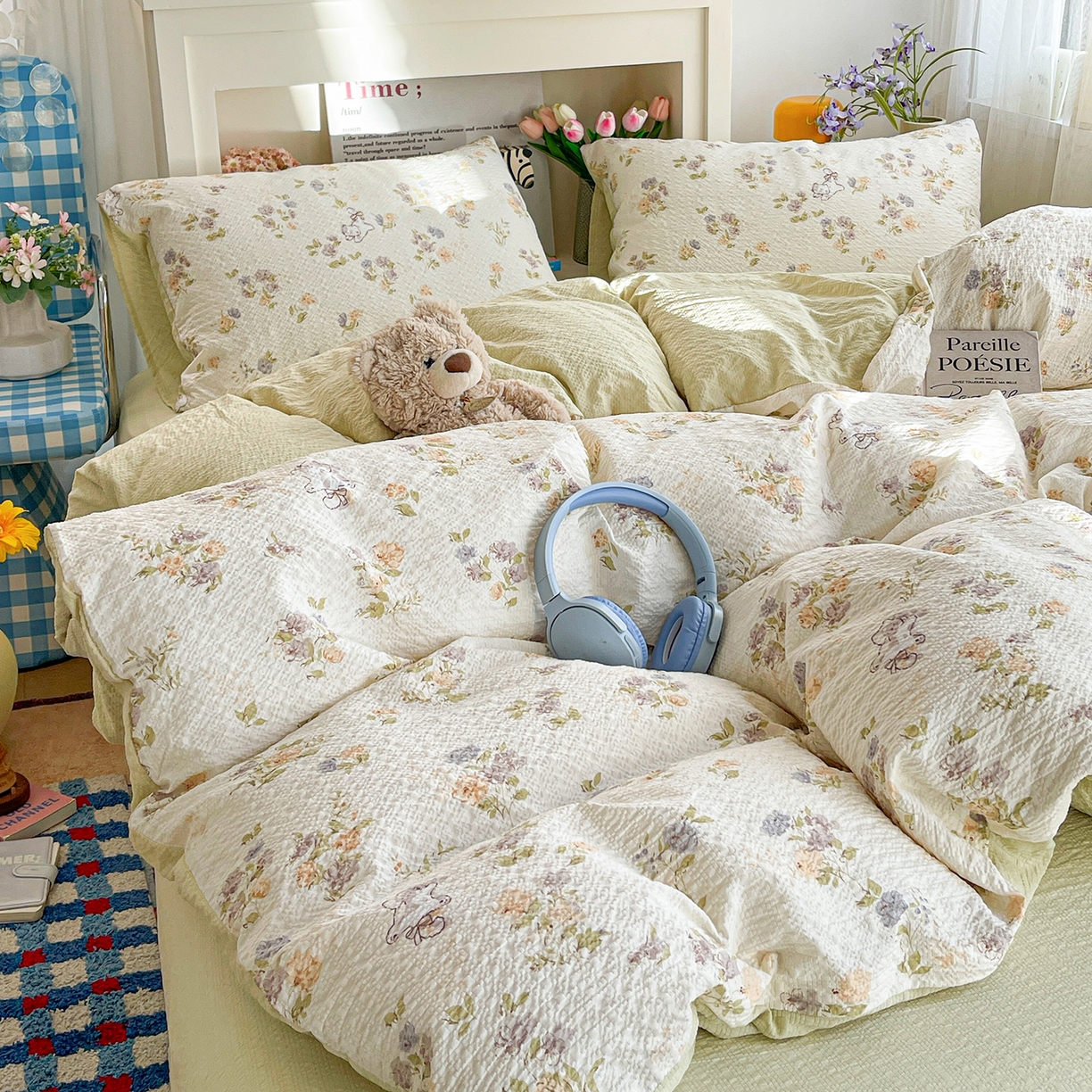 91家纺网 家纺一手货源 找家纺 N先生+V 13814689556 发大图/买家秀 2026新款A类软糯糯泡芙纱四件套 花园猫咪