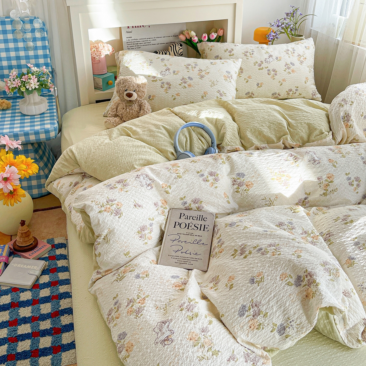 91家纺网 家纺一手货源 找家纺 N先生+V 13814689556 发大图/买家秀 2026新款A类软糯糯泡芙纱四件套 花园猫咪