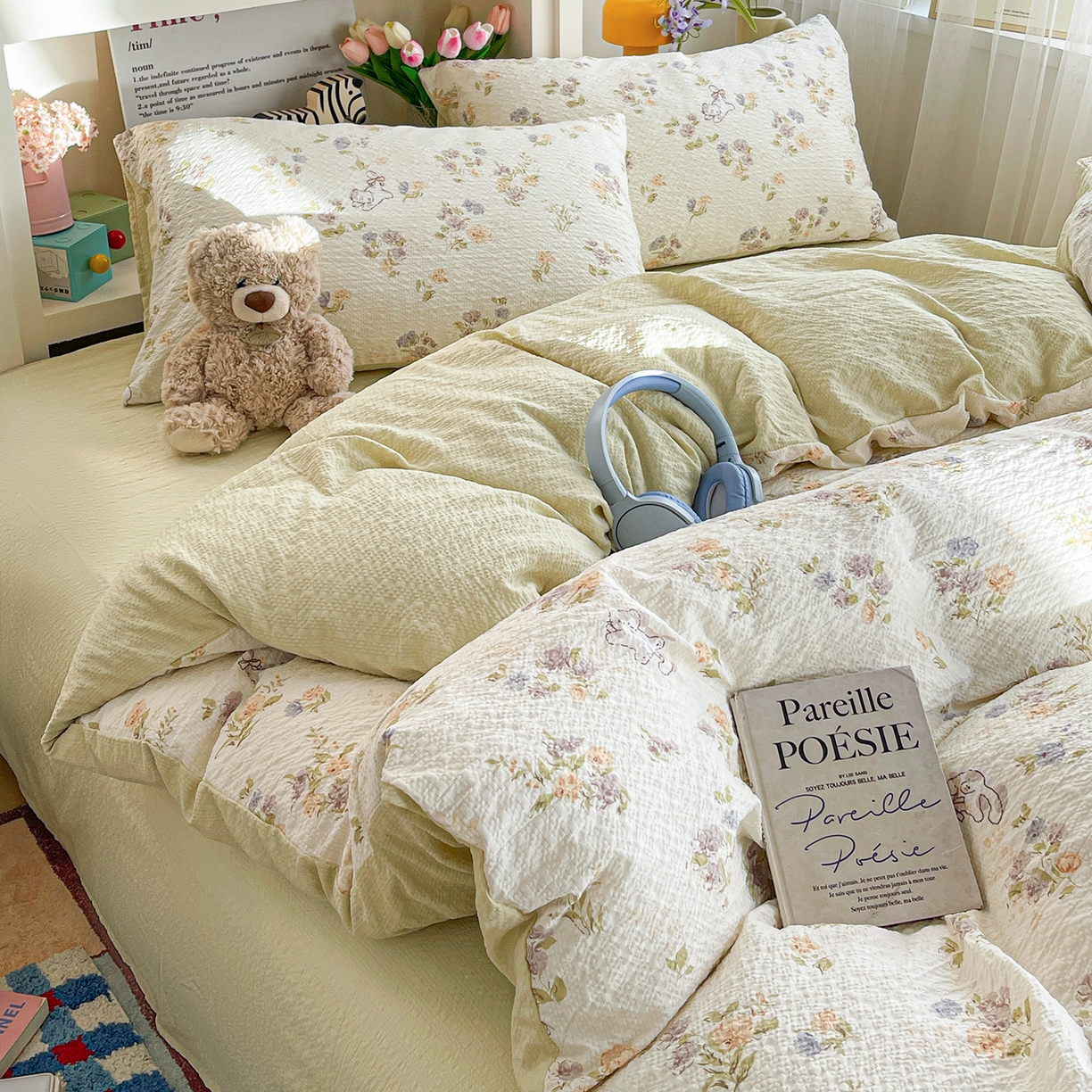 91家纺网 家纺一手货源 找家纺 N先生+V 13814689556 发大图/买家秀 2026新款A类软糯糯泡芙纱四件套 花园猫咪