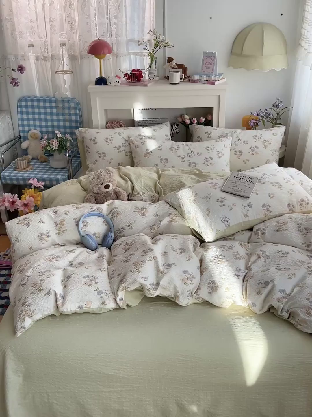 91家纺网 家纺一手货源 找家纺 N先生+V 13814689556 发大图/买家秀 2026新款A类软糯糯泡芙纱四件套 花园猫咪