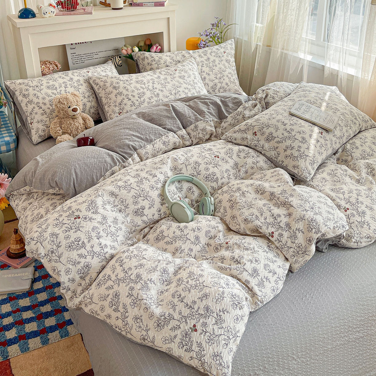 91家纺网 家纺一手货源 找家纺 N先生+V 13814689556 发大图/买家秀 2026新款A类软糯糯泡芙纱四件套 槿汐