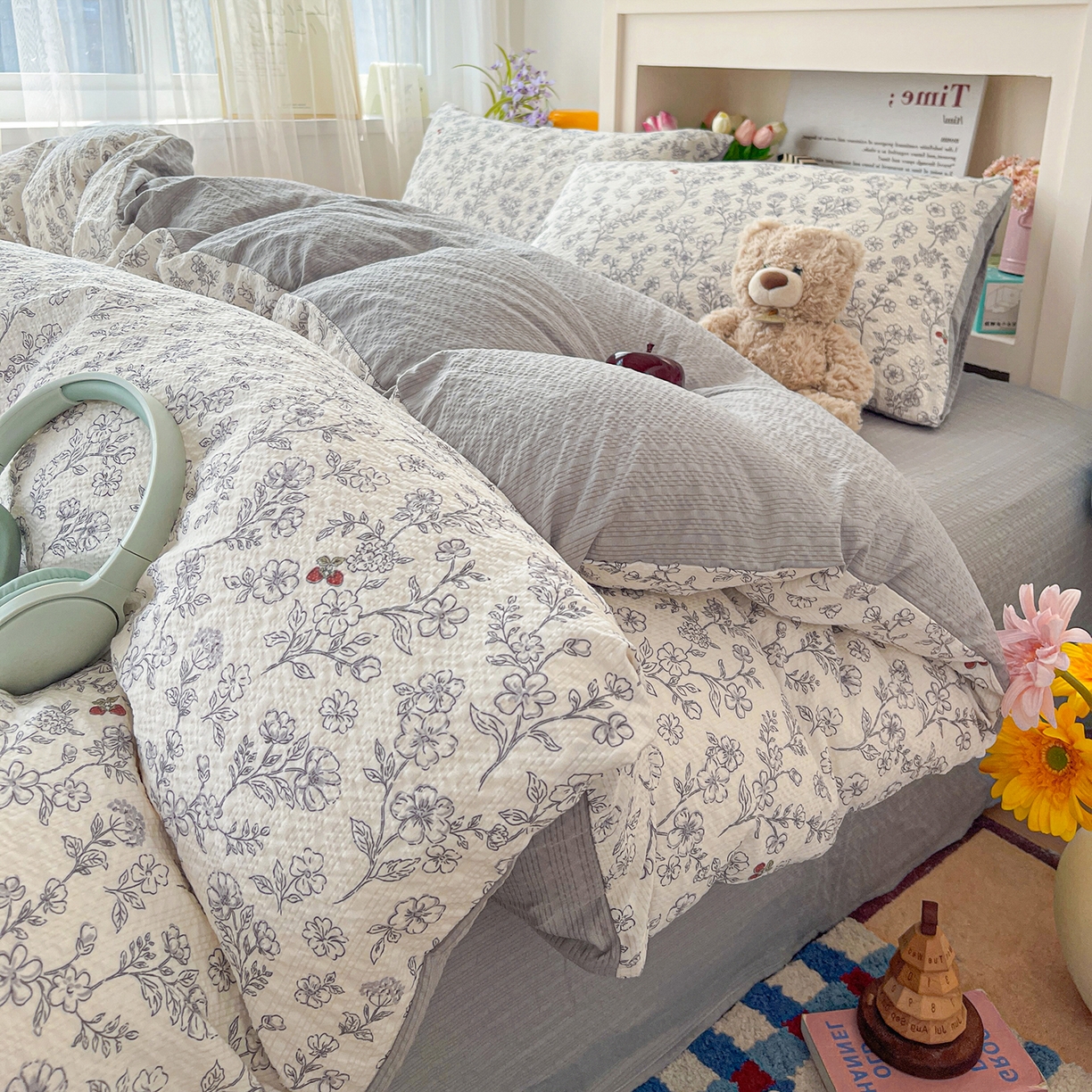 91家纺网 家纺一手货源 找家纺 N先生+V 13814689556 发大图/买家秀 2026新款A类软糯糯泡芙纱四件套 槿汐