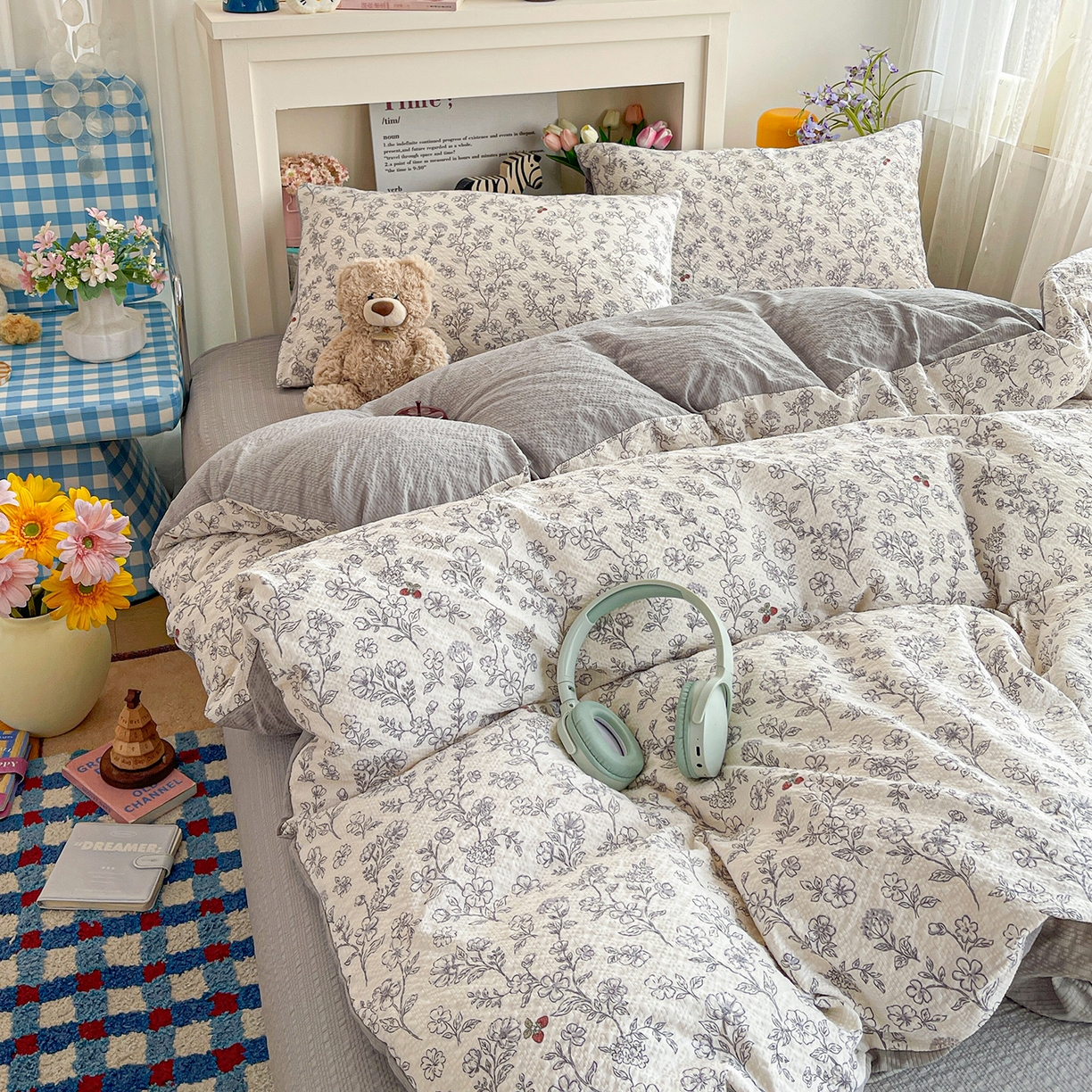 91家纺网 家纺一手货源 找家纺 N先生+V 13814689556 发大图/买家秀 2026新款A类软糯糯泡芙纱四件套 槿汐