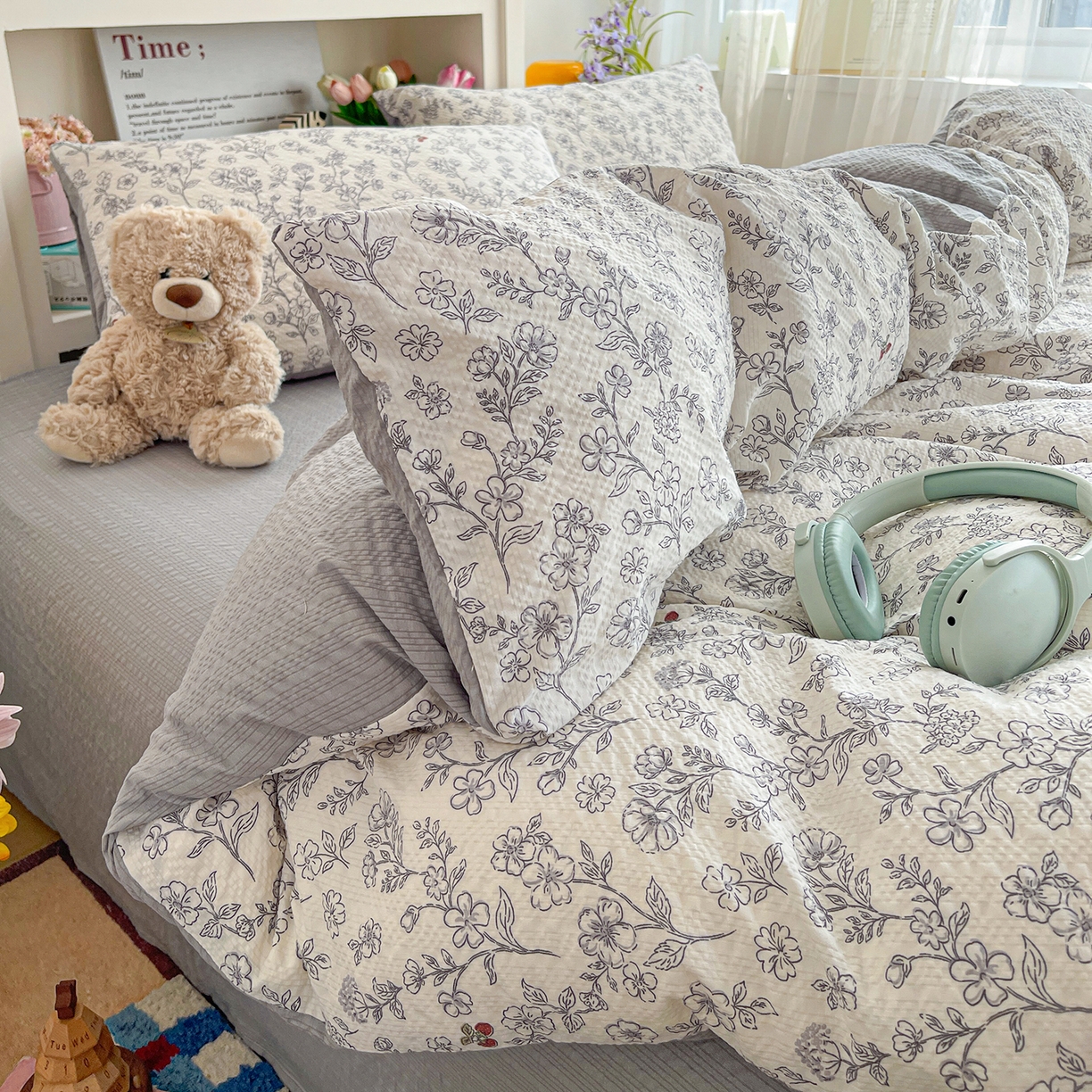 91家纺网 家纺一手货源 找家纺 N先生+V 13814689556 发大图/买家秀 2026新款A类软糯糯泡芙纱四件套 槿汐