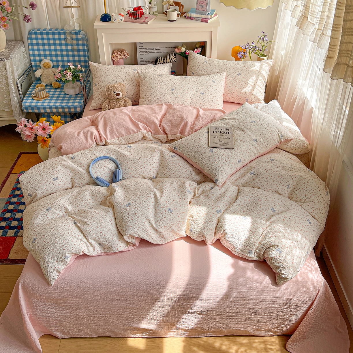 91家纺网 家纺一手货源 找家纺 N先生+V 13814689556 发大图/买家秀 2026新款A类软糯糯泡芙纱四件套 可柠