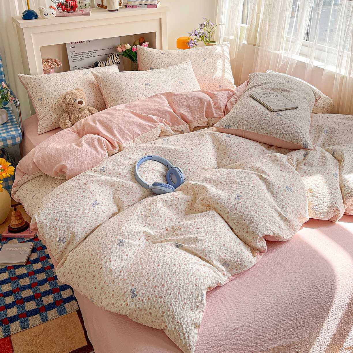 91家纺网 家纺一手货源 找家纺 N先生+V 13814689556 发大图/买家秀 2026新款A类软糯糯泡芙纱四件套 可柠