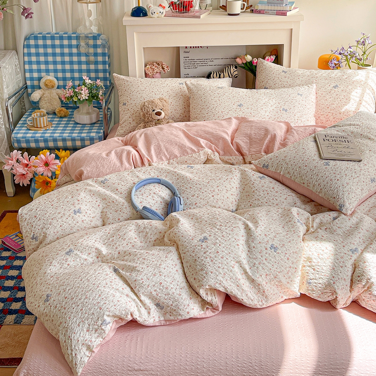 91家纺网 家纺一手货源 找家纺 N先生+V 13814689556 发大图/买家秀 2026新款A类软糯糯泡芙纱四件套 可柠