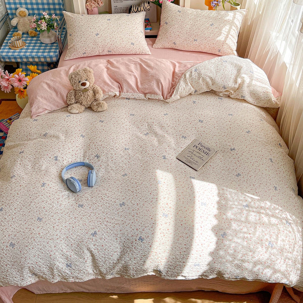 91家纺网 家纺一手货源 找家纺 N先生+V 13814689556 发大图/买家秀 2026新款A类软糯糯泡芙纱四件套 可柠