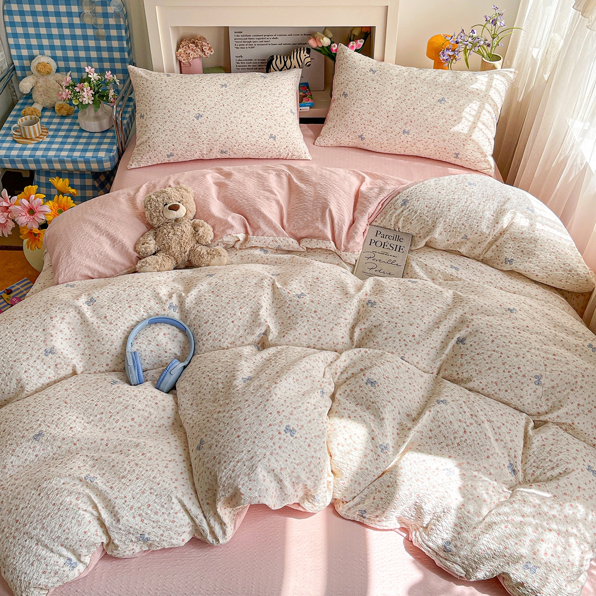 91家纺网 家纺一手货源 找家纺 N先生+V 13814689556 发大图/买家秀 2026新款A类软糯糯泡芙纱四件套 可柠