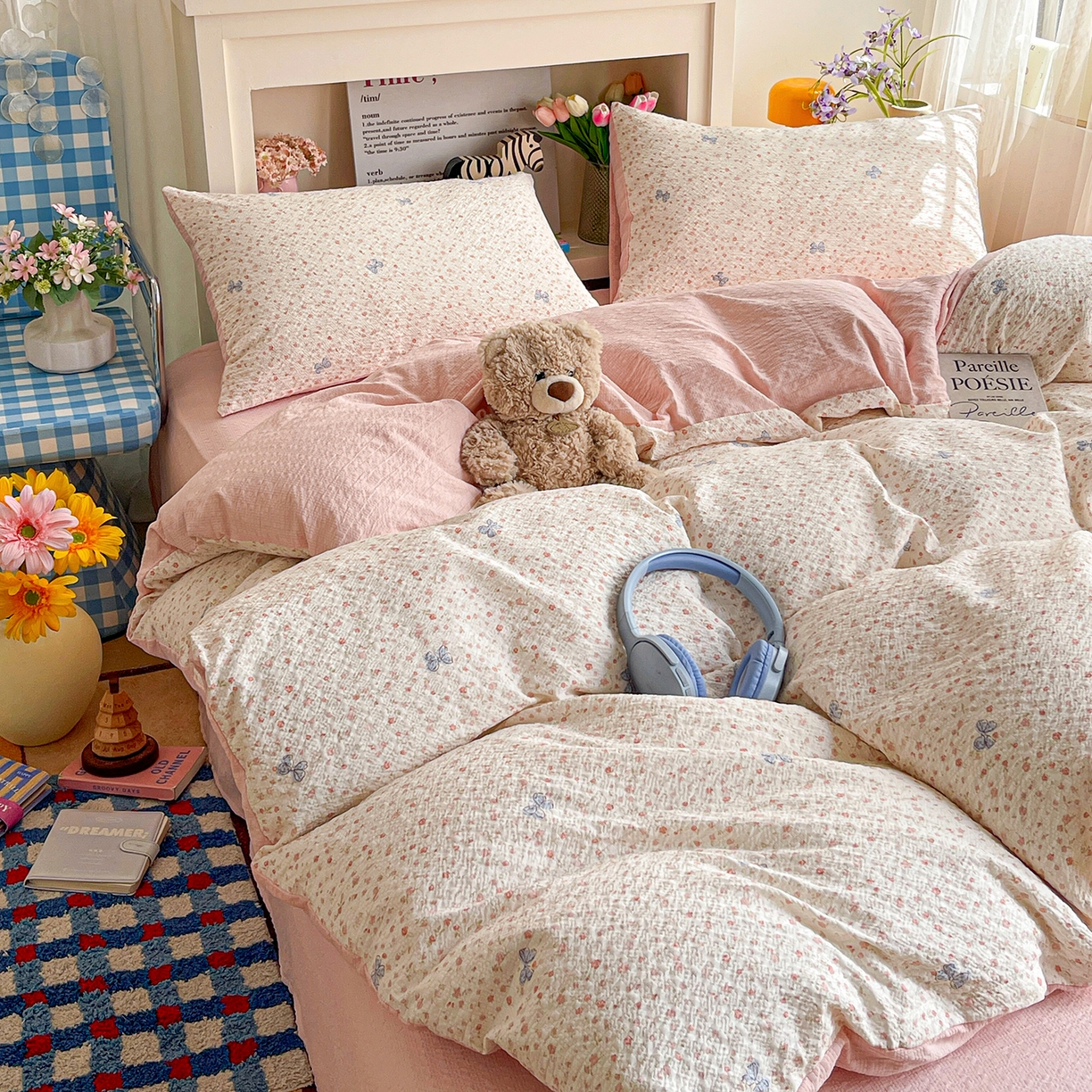 91家纺网 家纺一手货源 找家纺 N先生+V 13814689556 发大图/买家秀 2026新款A类软糯糯泡芙纱四件套 可柠