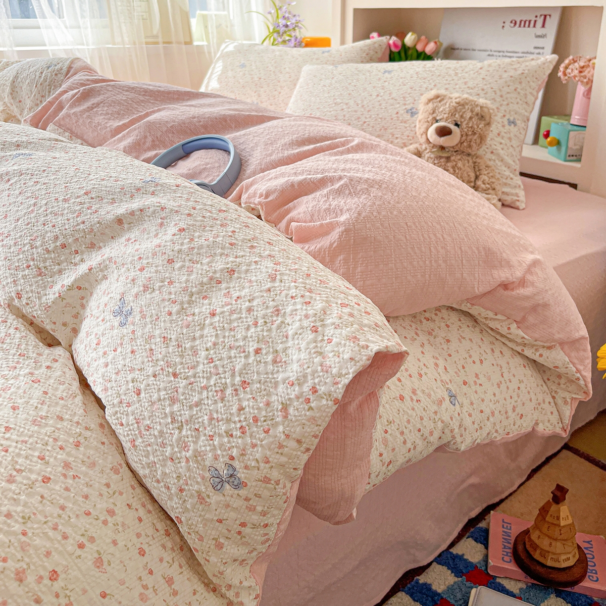 91家纺网 家纺一手货源 找家纺 N先生+V 13814689556 发大图/买家秀 2026新款A类软糯糯泡芙纱四件套 可柠