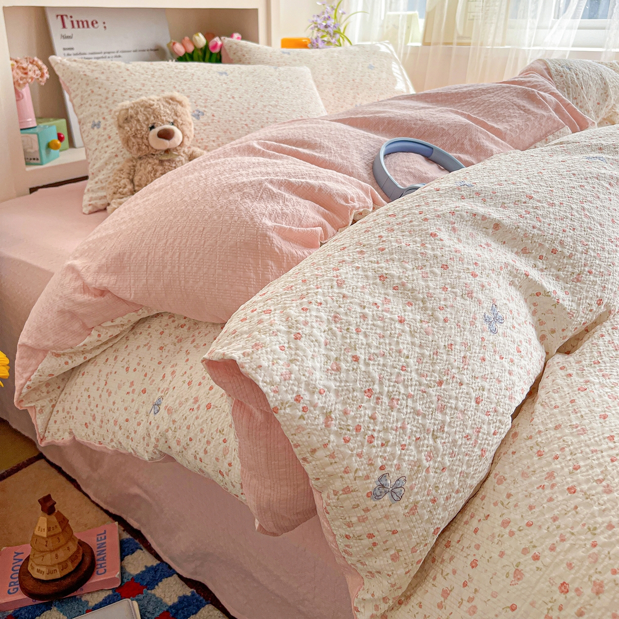 91家纺网 家纺一手货源 找家纺 N先生+V 13814689556 发大图/买家秀 2026新款A类软糯糯泡芙纱四件套 可柠