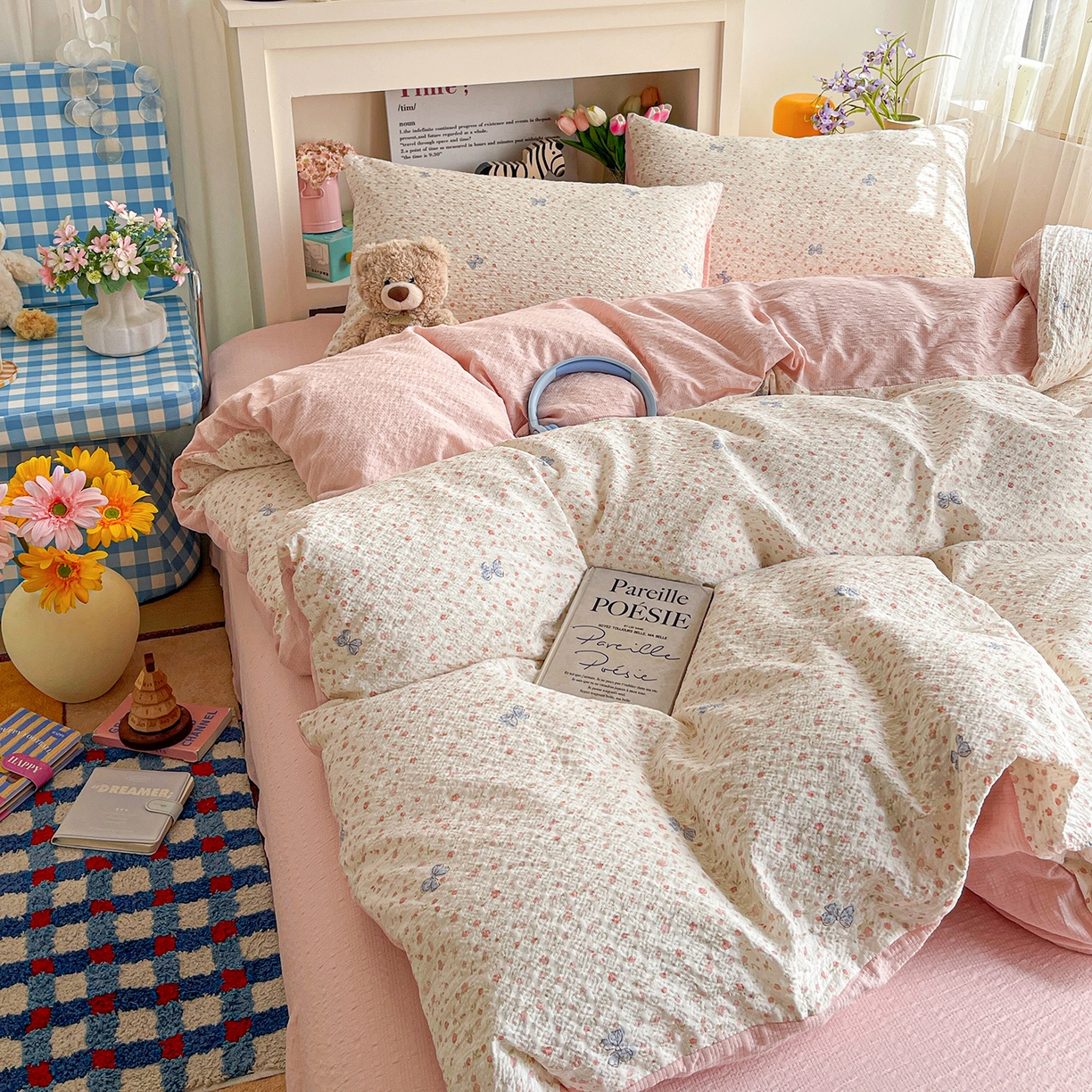 91家纺网 家纺一手货源 找家纺 N先生+V 13814689556 发大图/买家秀 2026新款A类软糯糯泡芙纱四件套 可柠