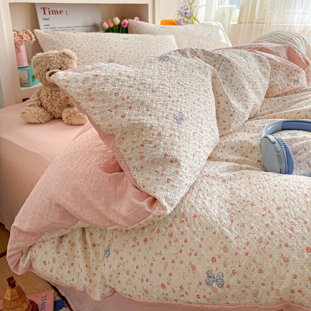 91家纺网 家纺一手货源 找家纺 N先生+V 13814689556 发大图/买家秀 2026新款A类软糯糯泡芙纱四件套 可柠